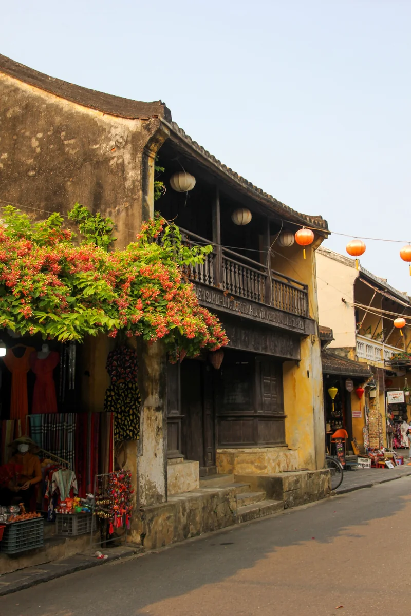 Old buildings, flowers and lanterns in Hoi An Ancient Town